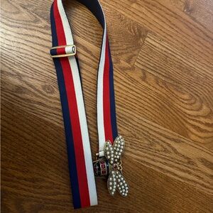 Gucci Red, White, and Blue Belt with Pearl Butterfly